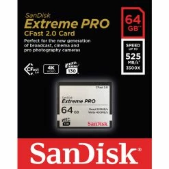 SanDisk CFast Carte 2.0 ExtremePro 64 GB 525MB/s - Cartes Mémoire