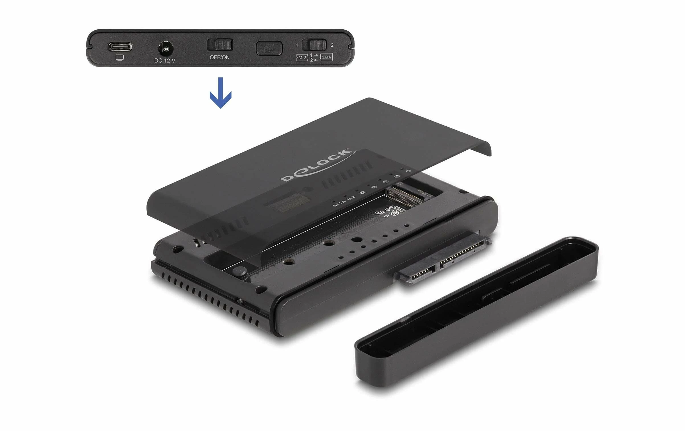 DeLock Convertisseur USB-C Pour 1x M.2 NVMe SSD +1x SATA SSD/HDD - Accessoires Supports De Mémoire
