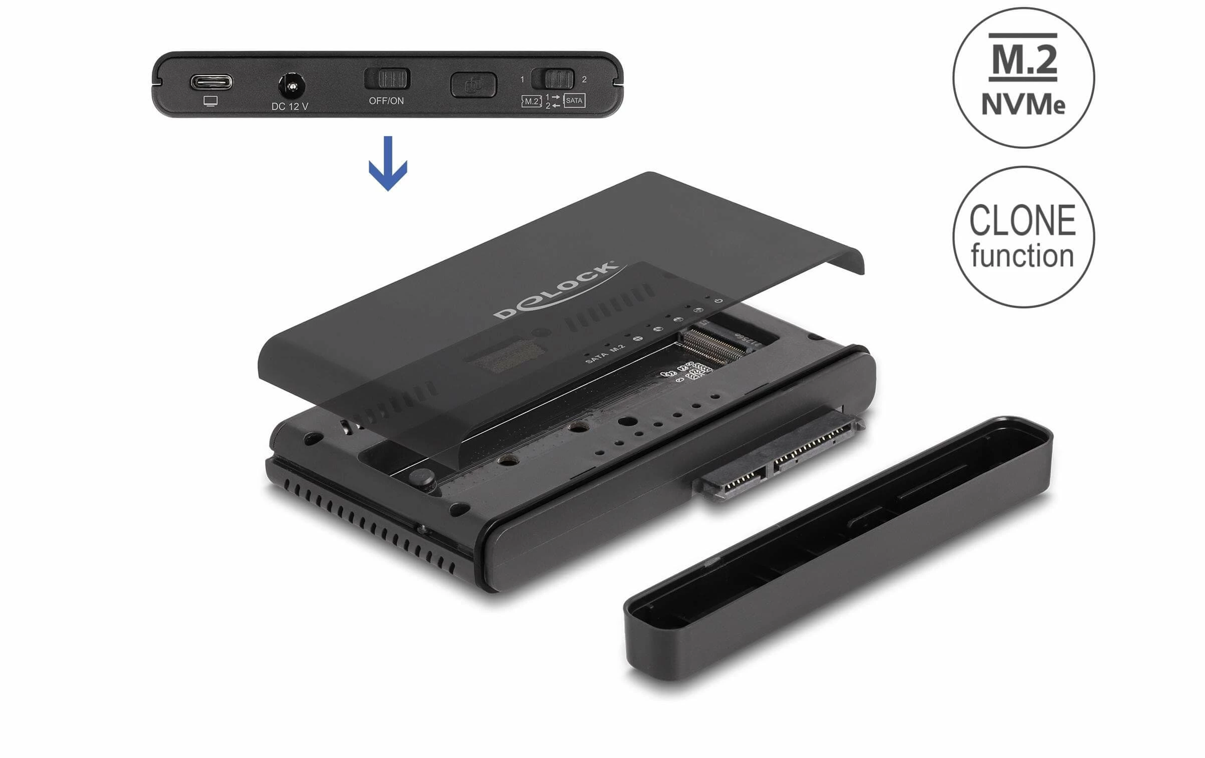 DeLock Convertisseur USB-C Pour 1x M.2 NVMe SSD +1x SATA SSD/HDD - Accessoires Supports De Mémoire – Image 2