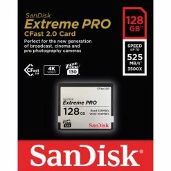 SanDisk CFast Carte 2.0 ExtremePro 128Go 525MB/s - Cartes Mémoire